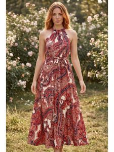 SOULSHAE Sukienka w kolorze czerwonym rozmiar: XXL/3XL. Czerwone sukienki SOULSHAE, xl, bez wzorów, z tkaniny, bez kołnierzyka, bez ramiączek, maxi. Za 156,95 zł.