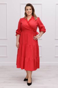 Zmysłowa czerwona bawełniana sukienka Harmony Chic plus size. Czerwone sukienki Moda Size Plus Iwanek, l, bez wzorów, z bawełny, eleganckie, bez kołnierzyka, plus size, bez ramiączek, mini. Za 379,90 zł.