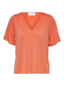 SELECTED FEMME Koszulka w kolorze pomarańczowym rozmiar: XS. Pomarańczowe bluzki Selected Femme, s, bez wzorów, bez kołnierzyka, bez ramiączek. Za 43,88 zł.