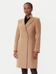 Rinascimento Płaszcz wełniany CFC0126218003 Beżowy Regular Fit. Brązowe płaszcze Rinascimento, na zimę, xl, bez wzorów, z syntetyku, bez kaptura. Za 909,99 zł.