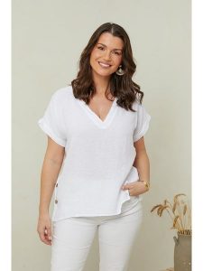 Curvy Lady Lniana koszulka w kolorze białym rozmiar: 48/50. Białe bluzki Curvy Lady, bez wzorów, ze lnu, klasyczne, bez kołnierzyka, bez ramiączek. Za 122,96 zł.