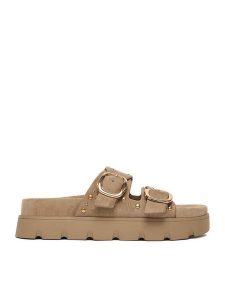 DeeZee Klapki CEO-HY35011-1 Beżowy. Brązowe klapki DeeZee, bez wzorów, z materiału, bez obcasa. Za 149,99 zł.