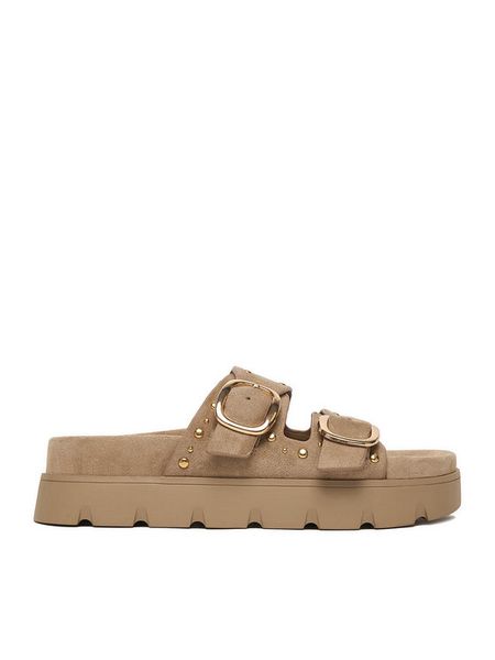 DeeZee Klapki CEO-HY35011-1 Beżowy. Brązowe klapki DeeZee, bez wzorów, z materiału, bez obcasa. Za 149,99 zł.