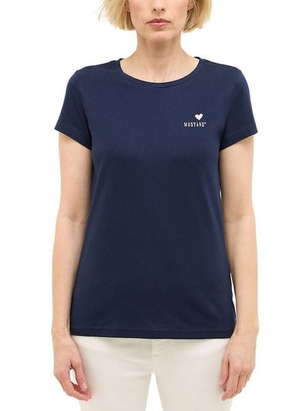 Damski T-Shirt Mustang Style Loa Navy Blazer 1016509 5324. Niebieskie t-shirty Mustang, xxs, bez wzorów, bez kołnierzyka, bez ramiączek. Za 69,99 zł.