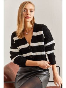 Bianco Lucci Kardigan w kolorze czarno-białym rozmiar: S. Czarne kardigany Bianco Lucci, ze splotem. Za 65,99 zł.