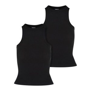 Top Damski/żebrowany Racerback (zestaw 2 Sztuk). Brązowe topy Urban Classics, xs, bez wzorów, sportowe, bez kołnierzyka, bez ramiączek. Za 104,99 zł.