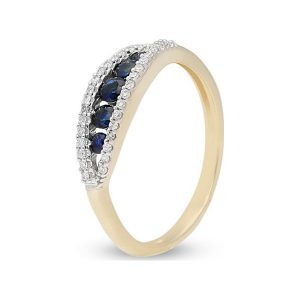 Pierścionek Złoty - złoto żółte 585, Diament 0,11ct,szafir. Pierścionki marki W.KRUK. Za 1 690,00 zł.