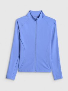 4F Bluza treningowa slim bez kaptura damska - niebieska L. Niebieskie bluzy 4f, l, bez wzorów, bez kaptura. Za 179,99 zł.