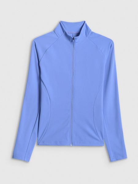 4F Bluza treningowa slim bez kaptura damska - niebieska XL. Niebieskie bluzy 4f, xl, bez wzorów, bez kaptura. Za 179,99 zł.