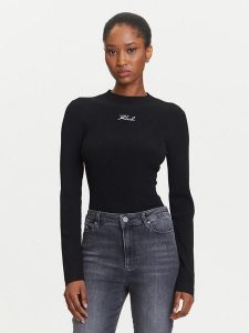 KARL LAGERFELD Sweter A3W18025 Czarny Slim Fit. Czarne swetry klasyczne KARL LAGERFELD, s, z syntetyku, bez kołnierzyka. Za 579,99 zł.