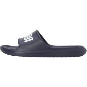Klapki basenowe dla dorosłych Puma Divecat v2. Niebieskie klapki Puma, bez wzorów, z materiału, bez obcasa. Za 159,99 zł.