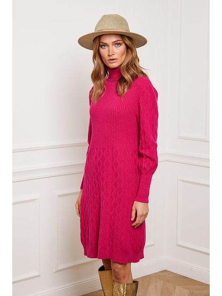 So Cachemire Sukienka dzianinowa "Eclose" w kolorze różowym rozmiar: L. Różowe sukienki So Cachemire, na co dzień, l, bez wzorów, z dzianiny, bez kołnierzyka, bez ramiączek, mini, proste. Za 110,04 zł.