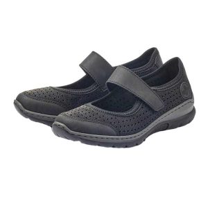 Buty Damskie Z Wycięciami. Czarne buty trekkingowe Rieker, bez zapięcia. Za 534,99 zł.