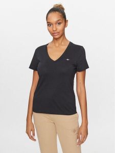 Gant T-Shirt Shield 4200750 Czarny Regular Fit. Czarne t-shirty GANT, xs, bez wzorów, z bawełny, bez kołnierzyka, bez ramiączek. Za 149,99 zł.