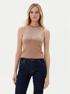 Guess Sweter W3YR26 Z37K0 Brązowy Regular Fit. Brązowe swetry klasyczne Guess, m, z wiskozy, bez kołnierzyka. Za 209,99 zł.