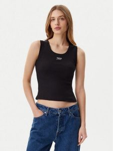 Tommy Jeans Top DW0DW21369 Czarny Slim Fit. Czarne topy Tommy Jeans, xxs, bez wzorów, z bawełny, bez kołnierzyka, bez ramiączek. Za 79,99 zł.
