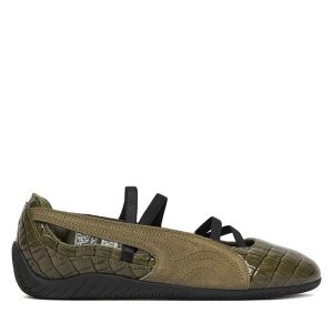 Baleriny Puma. Brązowe balerinki Puma, bez wzorów, bez obcasa, bez zapięcia. Za 399,99 zł.