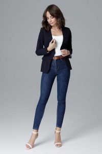 Granatowa Elegancka Taliowana Marynarka bez Zapięcia. Brązowe marynarki i żakiety Katrus, l, bez wzorów, z materiału, eleganckie. Za 269,00 zł.