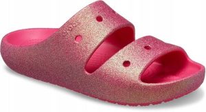 Klapki Dla Dorosłych Crocs Crocs Classic Iridescent Glitter. Czerwone klapki Crocs, bez wzorów, z materiału, bez obcasa. Za 159,99 zł.