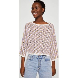 Mango - Sweter Pride. Szare swetry klasyczne marki Mango, w ażurowe wzory, z bawełny, z krótkim rękawem. W wyprzedaży za 79,90 zł.