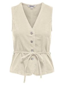 ONLY Top Silla 15374051 Kremowy Regular Fit. Białe topy ONLY, xs, bez wzorów, z jeansu, bez kołnierzyka, bez ramiączek. Za 169,99 zł.