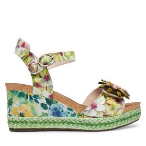 Sandały Laura Vita. Zielone sandały LAURA VITA, bez wzorów, bez obcasa, na koturnie, bez zapięcia. Za 439,99 zł.