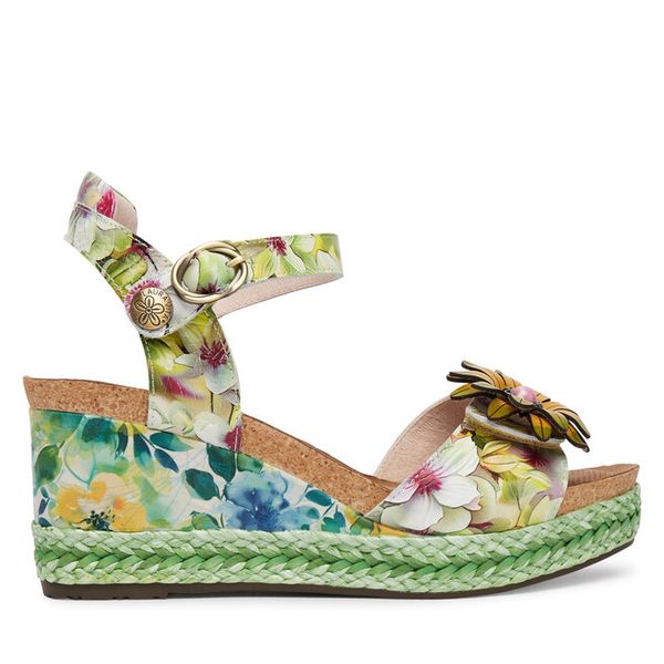 Sandały Laura Vita. Zielone sandały LAURA VITA, bez wzorów, bez obcasa, na koturnie, bez zapięcia. Za 439,99 zł.