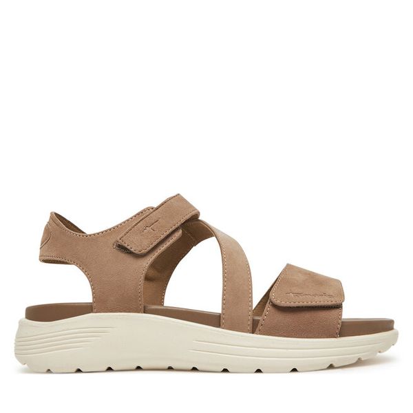 Sandały Tamaris. Brązowe sandały Tamaris, bez wzorów, bez obcasa, na koturnie, bez zapięcia. Za 299,99 zł.