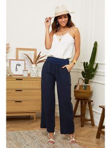 Le Monde du Lin Lniane spodnie "Valencia" w kolorze granatowym rozmiar: 36/38. Niebieskie spodnie z wysokim stanem Le Monde du Lin, bez wzorów, ze lnu, z podwyższonym stanem. Za 85,45 zł.