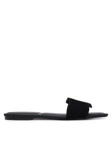 Calvin Klein Klapki Square Flat Sndl Embl Suede HW0HW03055 Czarny. Czarne klapki Calvin Klein, bez wzorów, ze skóry, bez obcasa. Za 409,99 zł.