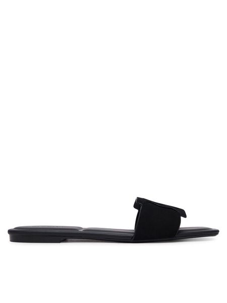 Calvin Klein Klapki Square Flat Sndl Embl Suede HW0HW03055 Czarny. Czarne klapki Calvin Klein, bez wzorów, ze skóry, bez obcasa. Za 409,99 zł.