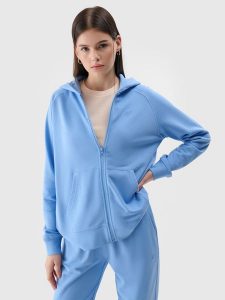 4F Bluza dresowa rozpinana z kapturem damska - niebieska XXL. Niebieskie bluzy 4f, xs, bez wzorów, z bawełny, z kapturem. Za 159,99 zł.