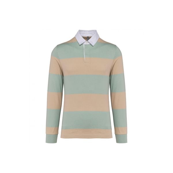 Koszulka polo w paski, długi rękaw Kariban. Zielone bluzki KARIBAN, bez wzorów, bez kołnierzyka, bez ramiączek. Za 197,50 zł.