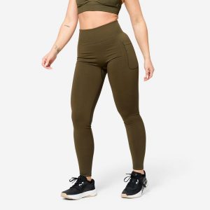 Legginsy fitness damskie Domyos Push Up. Brązowe legginsy DOMYOS, bez wzorów, z elastanu. Za 119,99 zł.