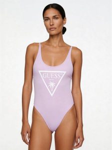 Guess Strój kąpielowy E6GJ43 KF442 Fioletowy. Fioletowe stroje jednoczęściowe Guess, z aplikacjami, z syntetyku. Za 354,99 zł.