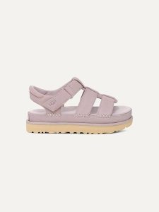UGG Skórzane sandały "Goldenstar Strap" w kolorze jasnoróżowym rozmiar: 39. Różowe sandały Ugg, bez wzorów, ze skóry, z otwartym noskiem, bez obcasa, bez zapięcia. Za 589,41 zł.