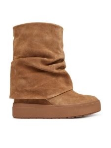 Guess Botki FLFGUI SUE10 Brązowy. Brązowe botki Guess, z aplikacjami, ze skóry, bez obcasa, na koturnie, bez zapięcia. Za 549,99 zł.