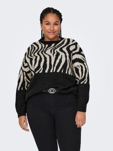 ONLY Carmakoma Sweter w kolorze czarno-kremowym rozmiar: 50/52. Czarne swetry oversize Only Carmakoma, bez wzorów, bez ramiączek. Za 101,23 zł.