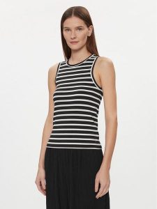 Tommy Hilfiger Top WW0WW40590 Czarny Slim Fit. Czarne topy TOMMY HILFIGER, l, bez wzorów, z wiskozy, bez kołnierzyka, bez ramiączek. Za 159,99 zł.