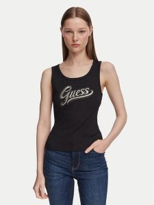 Guess Top W6YP30 K4380 Czarny Slim Fit. Czarne topy Guess, m, z aplikacjami, z syntetyku, bez kołnierzyka, bez ramiączek. Za 194,99 zł.