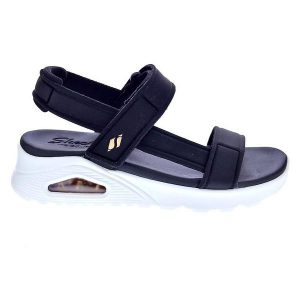 Sandały damskie SKECHERS Uno Summer Stand 2. Czarne buty trekkingowe Skechers, bez wzorów, bez obcasa, bez zapięcia. Za 229,99 zł.