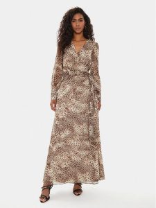 Guess Sukienka codzienna W4YK34 WDW82 Beżowy Regular Fit. Brązowe kombinezony Guess, na co dzień, xs, z aplikacjami, z syntetyku, bez kołnierzyka, bez ramiączek, proste. Za 309,99 zł.