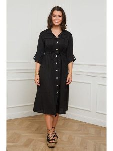 Curvy Lady Lniana sukienka w kolorze czarnym rozmiar: 44/46. Czarne sukienki Curvy Lady, na co dzień, bez wzorów, ze lnu, klasyczne, bez kołnierzyka, bez ramiączek, midi, proste. Za 153,71 zł.