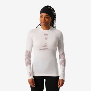 Koszulka termoaktywna narciarska damska Wedze BL900 wool seamless. Koszule nocne WED'ZE, bez wzorów, z elastanu, bez ramiączek. Za 229,99 zł.