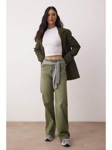 Trendyol Dżinsy - Wide Leg - w kolorze khaki rozmiar: 32. Brązowe jeansy Trendyol, bez wzorów, z bawełny, z podwyższonym stanem. Za 109,95 zł.