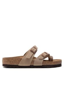 Birkenstock Japonki Mayari 1011433 Beżowy. Brązowe klapki Birkenstock, bez wzorów, z nubiku, bez obcasa. Za 189,00 zł.