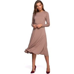 Rozkloszowana Sukienka z Rozcięciem - Cappuccino. Czarne sukienki MOE, l, bez wzorów, z elastanu, wizytowe, bez kołnierzyka, bez ramiączek, rozkloszowane. Za 314,90 zł.