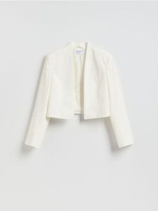 Krótka marynarka - biały. Białe marynarki i żakiety Reserved, l, bez wzorów, z tkaniny. Za 169,99 zł.