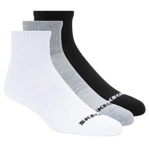 Skarpetki sportowe dla dorosłych 3PPK Qtr Crew Socks. Białe skarpetki Skechers, bez wzorów, z poliesteru. Za 69,99 zł.