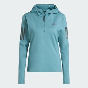 Bluza Own The Run Winterized Hooded Half-Zip. Niebieskie kurtki ADIDAS, xs, bez wzorów, z kapturem. W wyprzedaży za 147,00 zł.